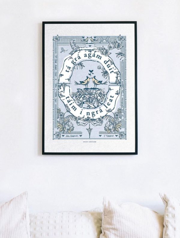 Valentine's Irish language art print on wall